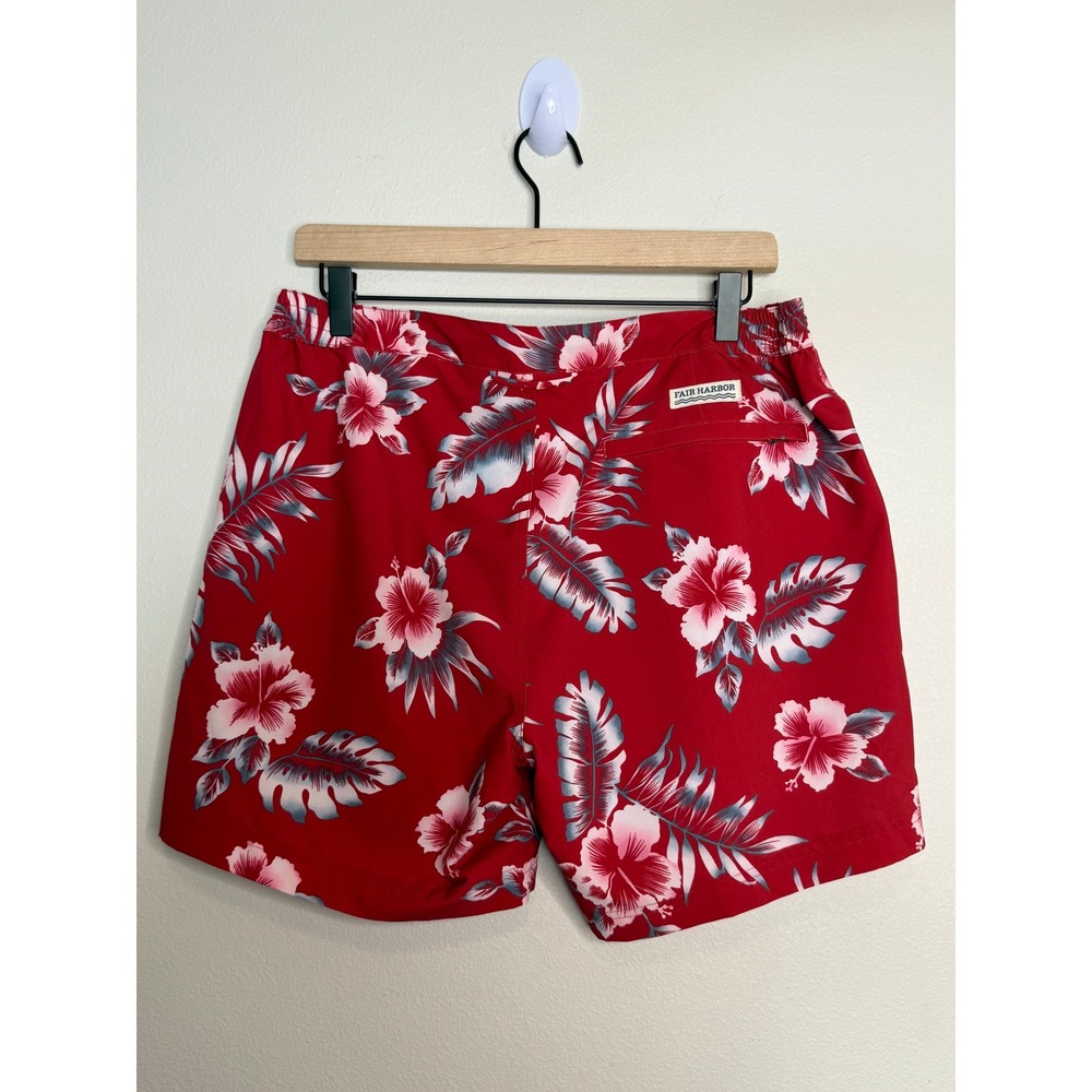Fair Harbor Men's Red Sextant Tropical Hibiscus Floral Swim Trunks Size 32 - Picture 2 of 6